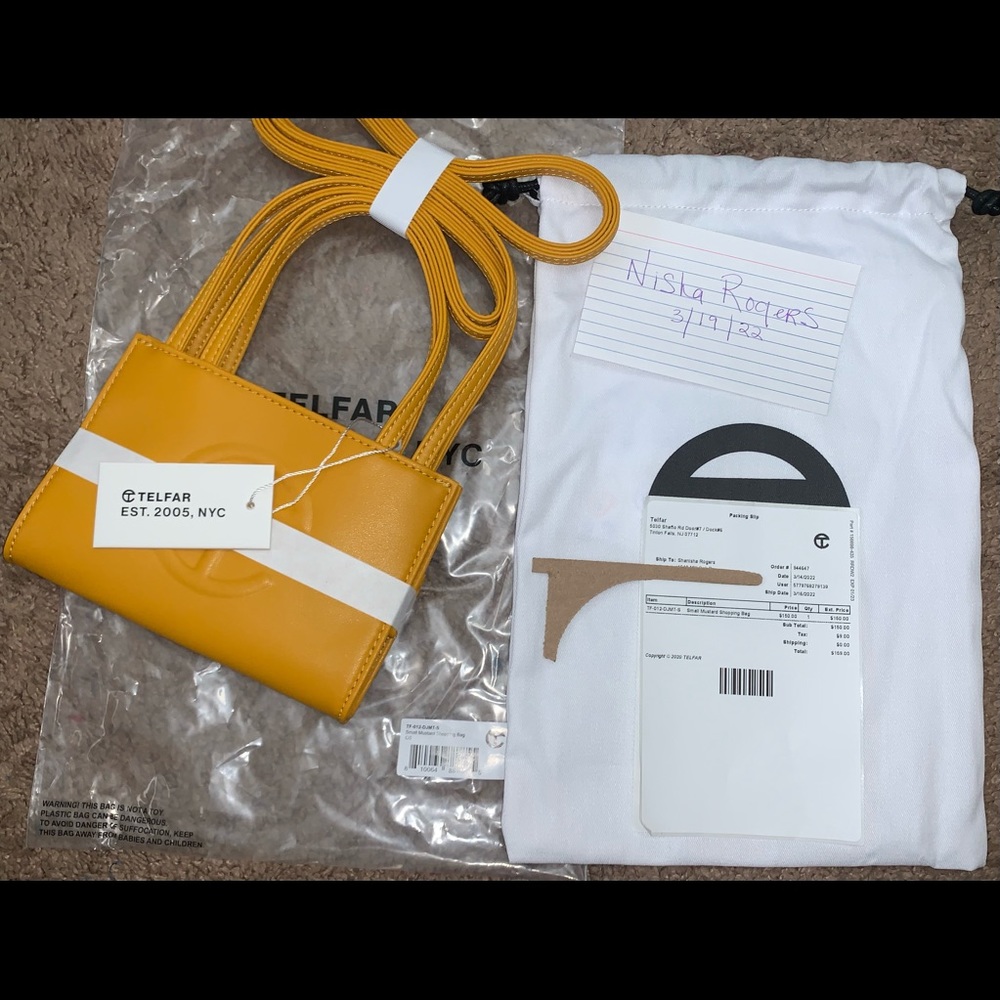 Small Mustard Telfar shopping bag